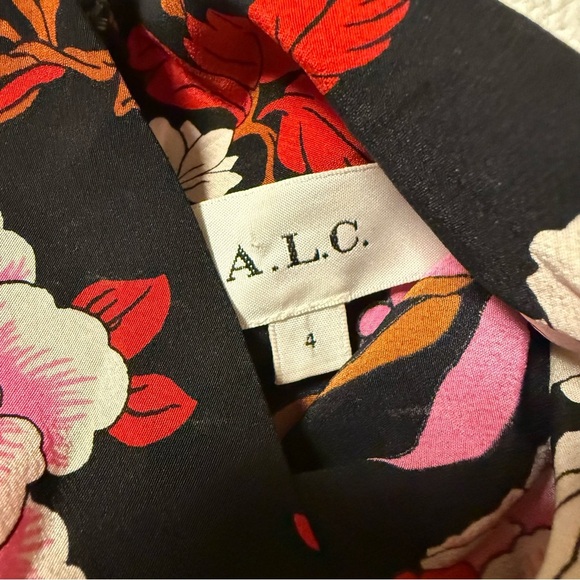 A.L.C. Marcel Floral Print Dress Black Red Silk Midi High Neck Long Sleeves - Picture 11 of 15